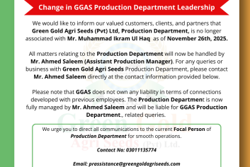 Change in GGAS Production Department Leadership